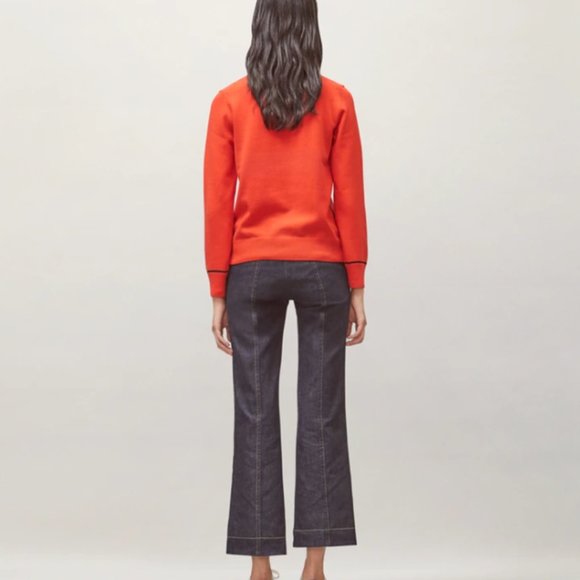 $378 Tory Burch Women Cashmere Pullover Red/Tory Navy size M - Picture 2 of 16